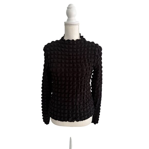 ELODIE Black Waffle Long Sleeve Top Size Large - Picture 4 of 5
